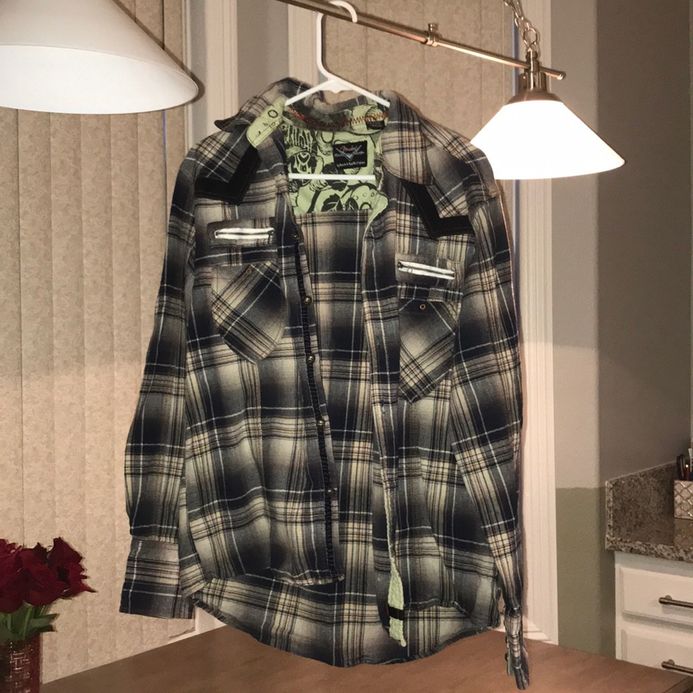 skull plaid long sleeve shirt